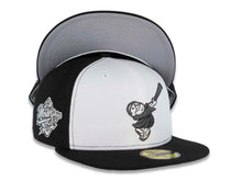 Load image into Gallery viewer, San Diego Padres New Era MLB 59FIFTY 5950 Fitted Cap Hat White/Black Crown Metallic Black Visor Black Swinging Friar Logo 1998 World Series Side Patch