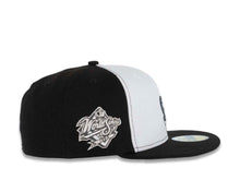 Load image into Gallery viewer, San Diego Padres New Era MLB 59FIFTY 5950 Fitted Cap Hat White/Black Crown Metallic Black Visor Black Swinging Friar Logo 1998 World Series Side Patch