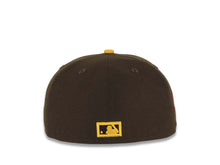 Load image into Gallery viewer, San Diego Padres New Era MLB 59FIFTY 5950 Fitted Cap Hat White/Brown Crown Yellow Visor Brown/Yellow script Logo Centennial Side Patch Green UV