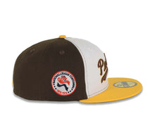Load image into Gallery viewer, San Diego Padres New Era MLB 59FIFTY 5950 Fitted Cap Hat White/Brown Crown Yellow Visor Brown/Yellow script Logo Centennial Side Patch Green UV