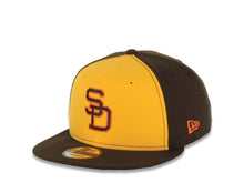 Load image into Gallery viewer, San Diego Padres New Era MLB 9FIFTY 950 Snapback Cap Hat Yellow/Brown Crown Brown Visor Brown/Orange Logo Cooperstown Side Patch Gray UV