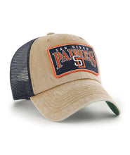 Load image into Gallery viewer, San Diego Padres '47 MLB Clean Up Adjustable Snapback Mesh Trucker Cap Hat Khaki/Navy Crown Khaki Visor Cooperstown Team Color Logo