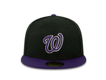 Load image into Gallery viewer, Washington Nationals New Era MLB 59FIFTY 5950 Fitted Cap Hat Black Crown Purple Visor Purple/White Logo
