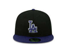 Load image into Gallery viewer, Los Angeles Dodgers New Era MLB 59FIFTY 5950 Fitted Cap Hat Black Crown Purple Visor Purple/White Logo