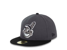 Load image into Gallery viewer, Cleveland Indians New Era MLB 59FIFTY 5950 Fitted Cap Hat Dark Gray Crown Black Visor Dark Gray/White Chief Wahoo Logo