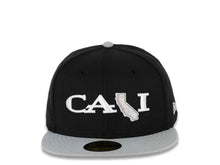 Load image into Gallery viewer, CALI CALIfornia New Era 59FIFTY 5950 Fitted Cap Hat Black Crown Gray Visor CALI Script Logo with Map