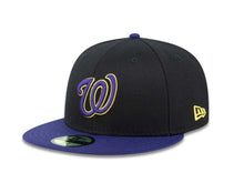 Load image into Gallery viewer, Washington Nationals New Era MLB 59FIFTY 5950 Fitted Cap Hat Black Crown Purple Visor Purple/Yellow Logo