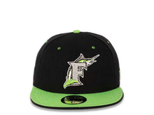 Load image into Gallery viewer, Miami Marlins New Era MLB 59FIFTY 5950 Fitted Cap Hat Black Crown Lime Green Visor Lime Green/Gray Cooperstown Retro Logo