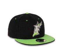 Load image into Gallery viewer, Miami Marlins New Era MLB 59FIFTY 5950 Fitted Cap Hat Black Crown Lime Green Visor Lime Green/Gray Cooperstown Retro Logo