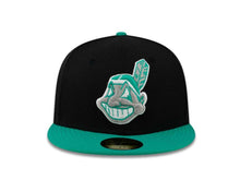 Load image into Gallery viewer, Cleveland Indians New Era MLB 59FIFTY 5950 Fitted Cap Hat Black Crown Teal Visor Gray/Teal/White Chief Wahoo Logo