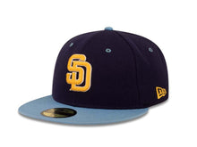 Load image into Gallery viewer, San Diego Padres New Era MLB 59FIFTY 5950 Fitted Cap Hat Navy Crown Sky Blue Visor Yellow/White Logo