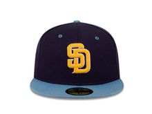 Load image into Gallery viewer, San Diego Padres New Era MLB 59FIFTY 5950 Fitted Cap Hat Navy Crown Sky Blue Visor Yellow/White Logo