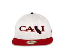 Load image into Gallery viewer, CALI CALIfornia New Era 59FIFTY 5950 Fitted Cap Hat White Crown Red Visor Black/Red CALI Script Logo with Map