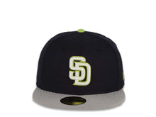 Load image into Gallery viewer, San Diego Padres New Era MLB 59FIFTY 5950 Fitted Cap Hat Navy Crown Gray Visor White/Lime Green Logo
