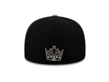 Load image into Gallery viewer, Los Angeles Kings New Era NHL 59FIFTY 5950 Fitted Cap Hat Black Crown Gray Visor Gray Script Logo