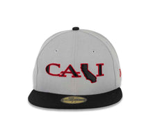 Load image into Gallery viewer, CALI CALIfornia New Era 59FIFTY 5950 Fitted Cap Hat Gray Crown Black Visor Black/Red CALI Script Logo with Map