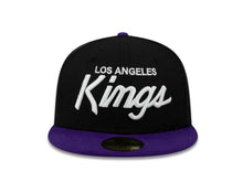Load image into Gallery viewer, Los Angeles Kings New Era 59FIFTY 5950 Fitted Cap Hat Black Crown Purple Visor White Script Logo