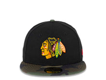 Load image into Gallery viewer, Chicago Blackhawks New Era NHL 59FIFTY 5950 Fitted Cap Hat Black Crown Camo Visor Team Color Logo