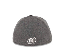 Load image into Gallery viewer, CALI CALIfornia New Era 59FIFTY 5950 Fitted Cap Hat Dark Gray Melton Crown Black Visor Black/White California Flag Inside California State Map Logo
