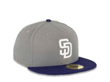 Load image into Gallery viewer, San Diego Padres New Era MLB 59FIFTY 5950 Fitted Cap Hat Storm Gray Crown Purple Visor White Logo
