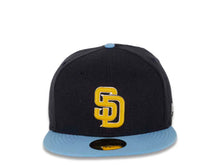 Load image into Gallery viewer, San Diego Padres New Era MLB 59FIFTY 5950 Fitted Cap Hat Melton Dark Navy Crown Sky Blue Visor Yellow/White Logo