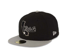Load image into Gallery viewer, Oceanside New Era 59FIFTY 5950 Fitted Cap Hat Black Crown Gray Visor Black/White O'Side State Map Logo