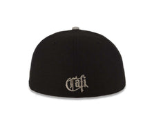 Load image into Gallery viewer, Oceanside New Era 59FIFTY 5950 Fitted Cap Hat Black Crown Gray Visor Black/White O'Side State Map Logo