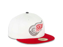 Load image into Gallery viewer, Detroit Red Wings New Era NHL 59FIFTY 5950 Fitted Cap Hat White Crown Red Visor Gray/Red/Black Logo