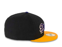 Load image into Gallery viewer, Los Angeles Dodgers New Era MLB 59FIFTY 5950 Cap Hat Black Crown Yellow Visor Purple/Yellow “Text” Logo