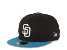 Load image into Gallery viewer, San Diego Padres New Era MLB 59FIFTY 5950 Fitted Cap Hat Black Crown Turquoise Blue Visor White Logo