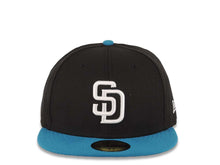 Load image into Gallery viewer, San Diego Padres New Era MLB 59FIFTY 5950 Fitted Cap Hat Black Crown Turquoise Blue Visor White Logo