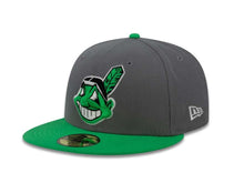 Load image into Gallery viewer, Cleveland Indians New Era MLB 59FIFTY 5950 Fitted Cap Hat Dark Gray Crown Green Visor Chief Wahoo Logo