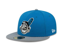 Load image into Gallery viewer, Cleveland Indians New Era MLB 59FIFTY 5950 Fitted Cap Hat Blue Crown Gray Visor Chief Wahoo Logo
