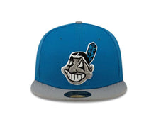 Load image into Gallery viewer, Cleveland Indians New Era MLB 59FIFTY 5950 Fitted Cap Hat Blue Crown Gray Visor Chief Wahoo Logo