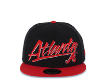 Load image into Gallery viewer, Atlanta Braves New Era 59FIFTY 5950 MLB Fitted Cap Hat Black Crown Red Visor Red/White Large Text/Script Logo