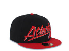 Load image into Gallery viewer, Atlanta Braves New Era 59FIFTY 5950 MLB Fitted Cap Hat Black Crown Red Visor Red/White Large Text/Script Logo