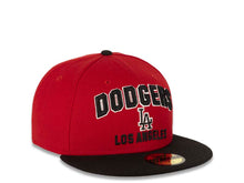 Load image into Gallery viewer, Los Angeles Dodgers New Era MLB 59FIFTY 5950 Fitted Cap Hat Red Crown Black Visor Black/White Text Logo (PayDirt)