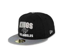 Load image into Gallery viewer, Los Angeles Kings New Era NHL 59FIFTY 5950 Fitted Cap Hat Black Crown Storm Gray Visor Gray/White Text Logo (Pay Dirt)