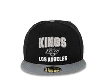 Load image into Gallery viewer, Los Angeles Kings New Era NHL 59FIFTY 5950 Fitted Cap Hat Black Crown Storm Gray Visor Gray/White Text Logo (Pay Dirt)