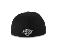 Load image into Gallery viewer, Los Angeles Kings New Era NHL 59FIFTY 5950 Fitted Cap Hat Black Crown Storm Gray Visor Gray/White Text Logo (Pay Dirt)
