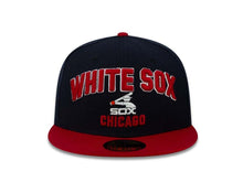 Load image into Gallery viewer, Chicago White Sox New Era 59FIFTY 5950 Fitted Cap Hat Black Crown Red Visor Red/White Logo Pay Dirt