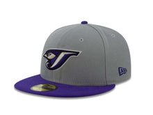 Load image into Gallery viewer, Toronto Blue Jays New Era 59FIFTY 5950 Fitted Cap Hat Dark Gray Crown Purple Visor Retro Logo
