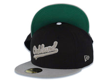 Load image into Gallery viewer, Oakland A's Athletics New Era MLB 59FIFTY 5950 Fitted Cap Hat Black Crown Gray Visor Gray/White Script Logo Green UV