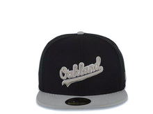 Load image into Gallery viewer, Oakland A's Athletics New Era MLB 59FIFTY 5950 Fitted Cap Hat Black Crown Gray Visor Gray/White Script Logo Green UV