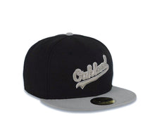 Load image into Gallery viewer, Oakland A's Athletics New Era MLB 59FIFTY 5950 Fitted Cap Hat Black Crown Gray Visor Gray/White Script Logo Green UV