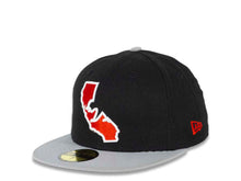 Load image into Gallery viewer, California Bear New Era 59FIFTY 5950 Fitted Cap Hat Black Crown Gray Visor Red/White Bear Inside State Map Logo (Freeway)