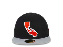Load image into Gallery viewer, California Bear New Era 59FIFTY 5950 Fitted Cap Hat Black Crown Gray Visor Red/White Bear Inside State Map Logo (Freeway)