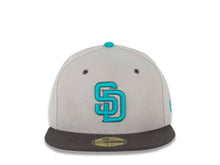 Load image into Gallery viewer, San Diego Padres New Era MLB 59FIFTY 5950 Fitted Cap Hat Gray Crown Dark Gray Visor Teal/Dark Gray Logo