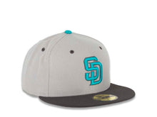 Load image into Gallery viewer, San Diego Padres New Era MLB 59FIFTY 5950 Fitted Cap Hat Gray Crown Dark Gray Visor Teal/Dark Gray Logo