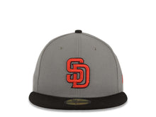 Load image into Gallery viewer, San Diego Padres New Era MLB 59FIFTY 5950 Fitted Cap Hat Gray Crown Black Visor Red/Black Logo